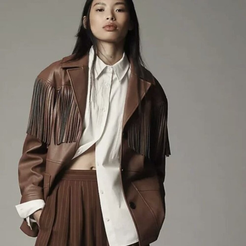 Avec Les Filles Fringe Faux-Leather Shacket Medium